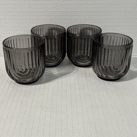 Gatsby ART DECO Set of 4 On The Rocks Smoky Gray Glasses Bar 11oz 325ml Apollo - Picture 4 of 13